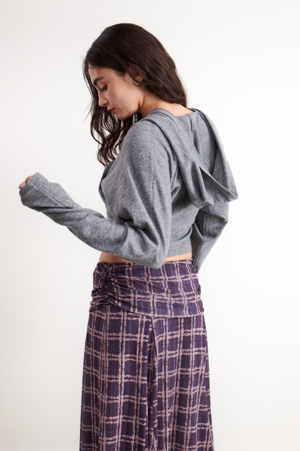 Crossover style hooded sweater