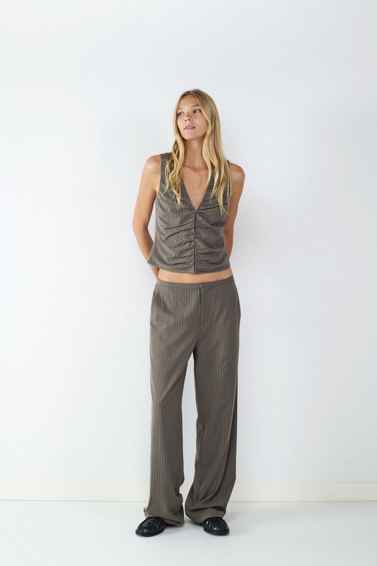 Pinstriped straight-leg trousers
