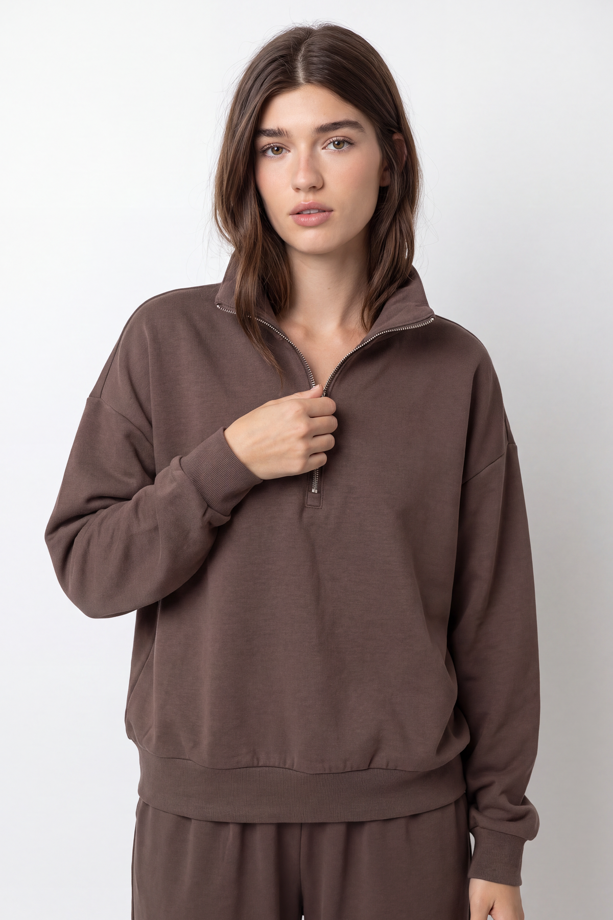 BAL HALF-ZIP SWEATSHIRT SOFT TOUCH - Deep Mahogany