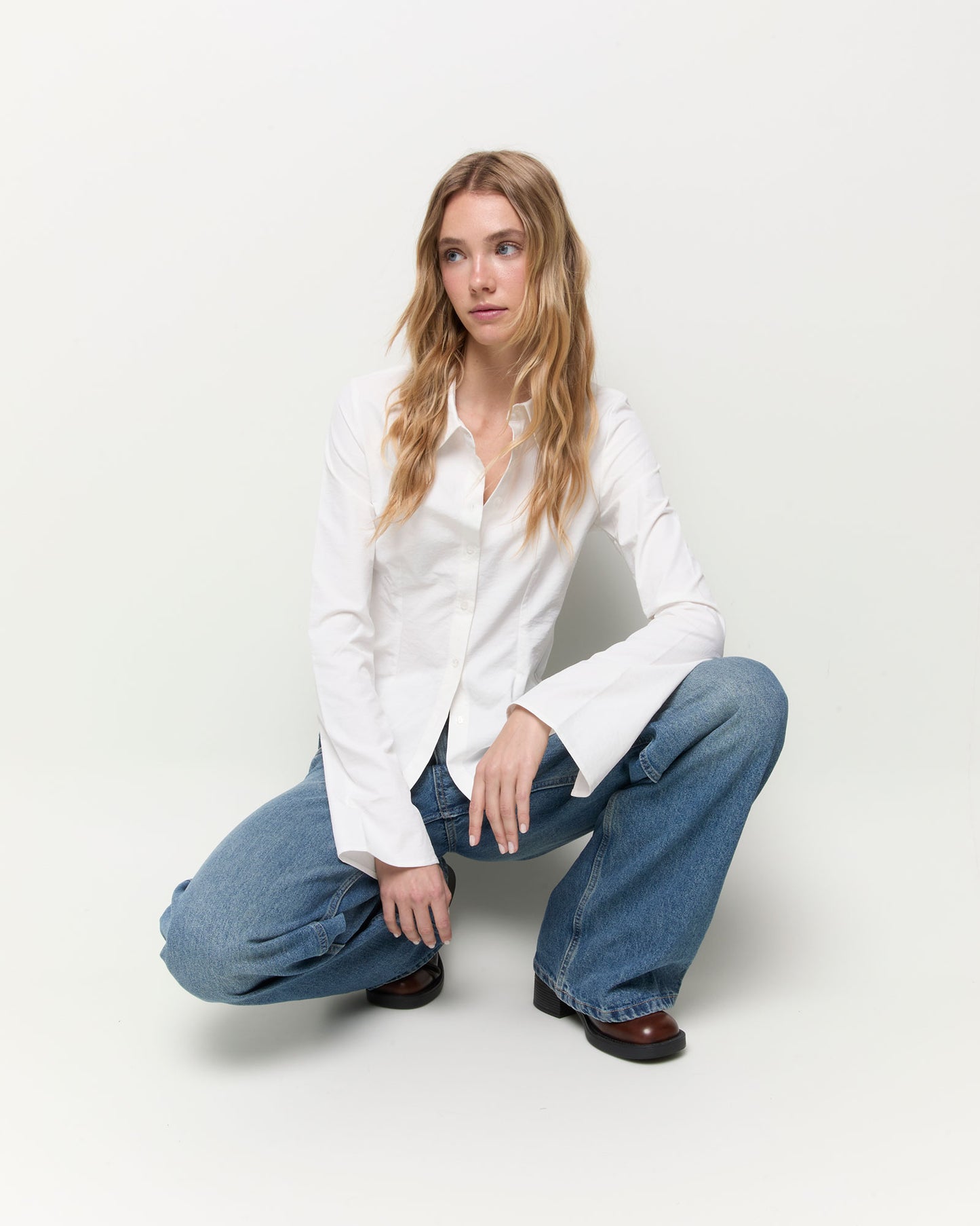 Wide leg low rise jeans
