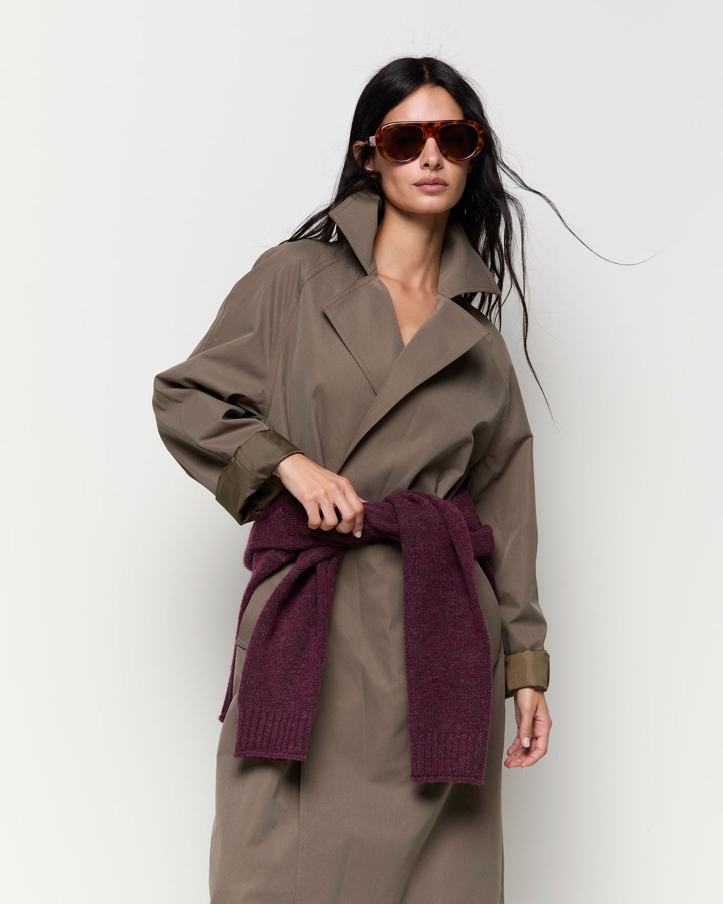 Double-breasted trench coat with belt