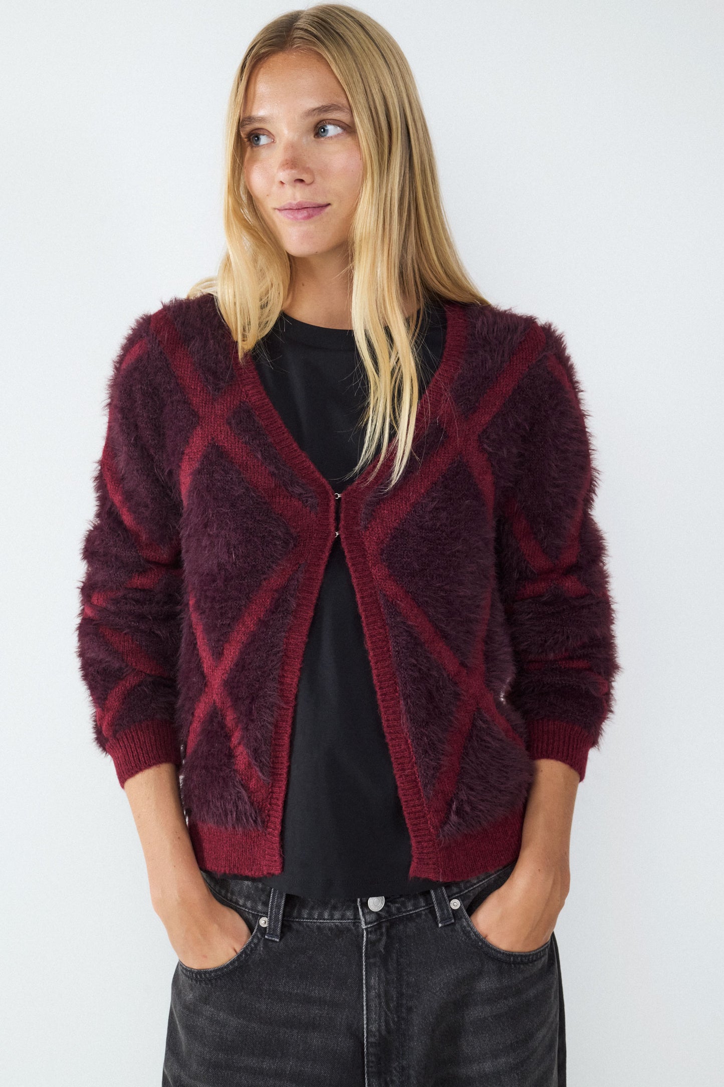 Cardigan escote pico estampado