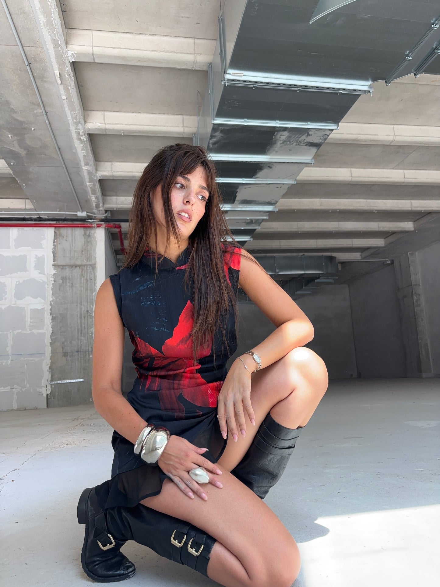 Vestido mini satinado estampado