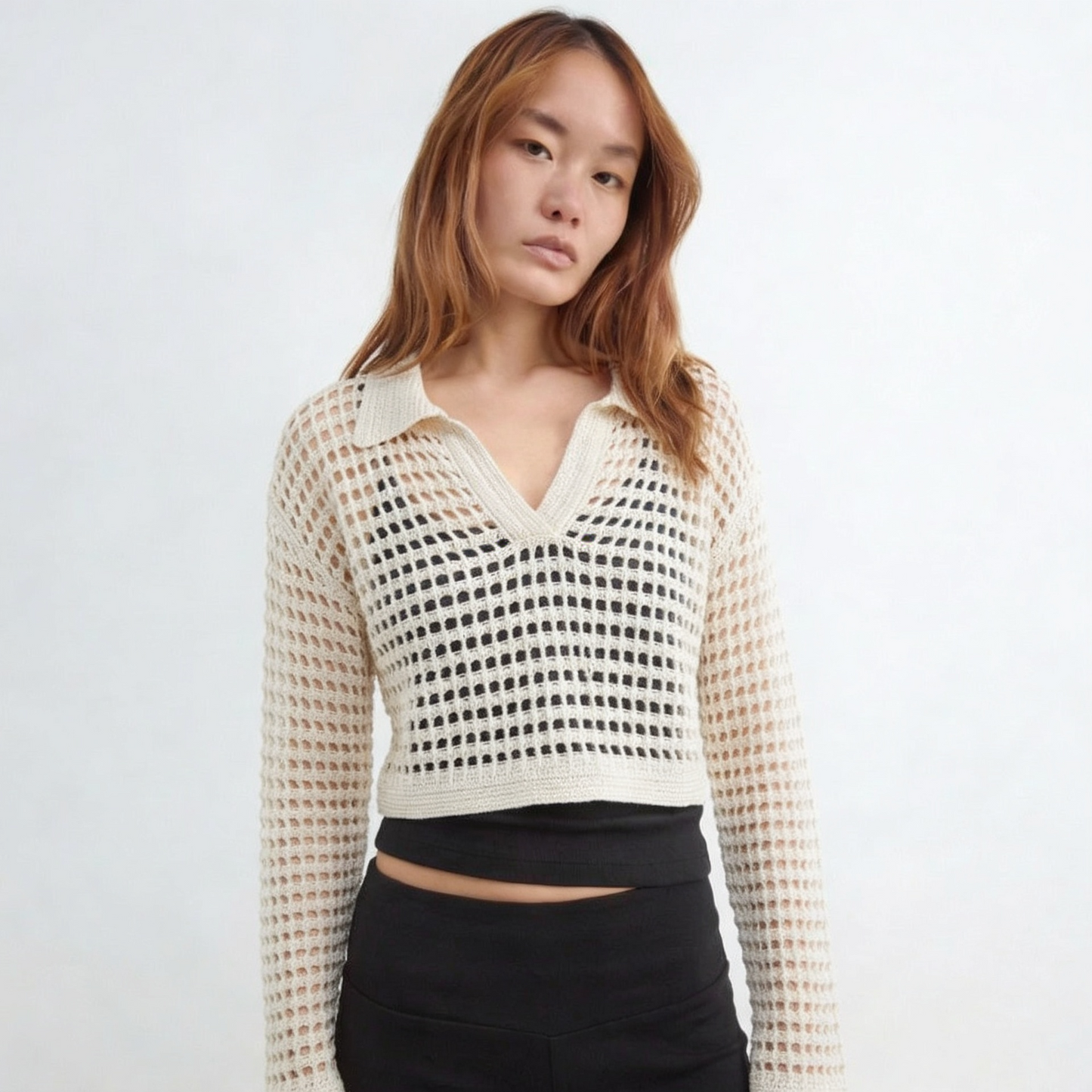 Three-quarter open-knit jumper