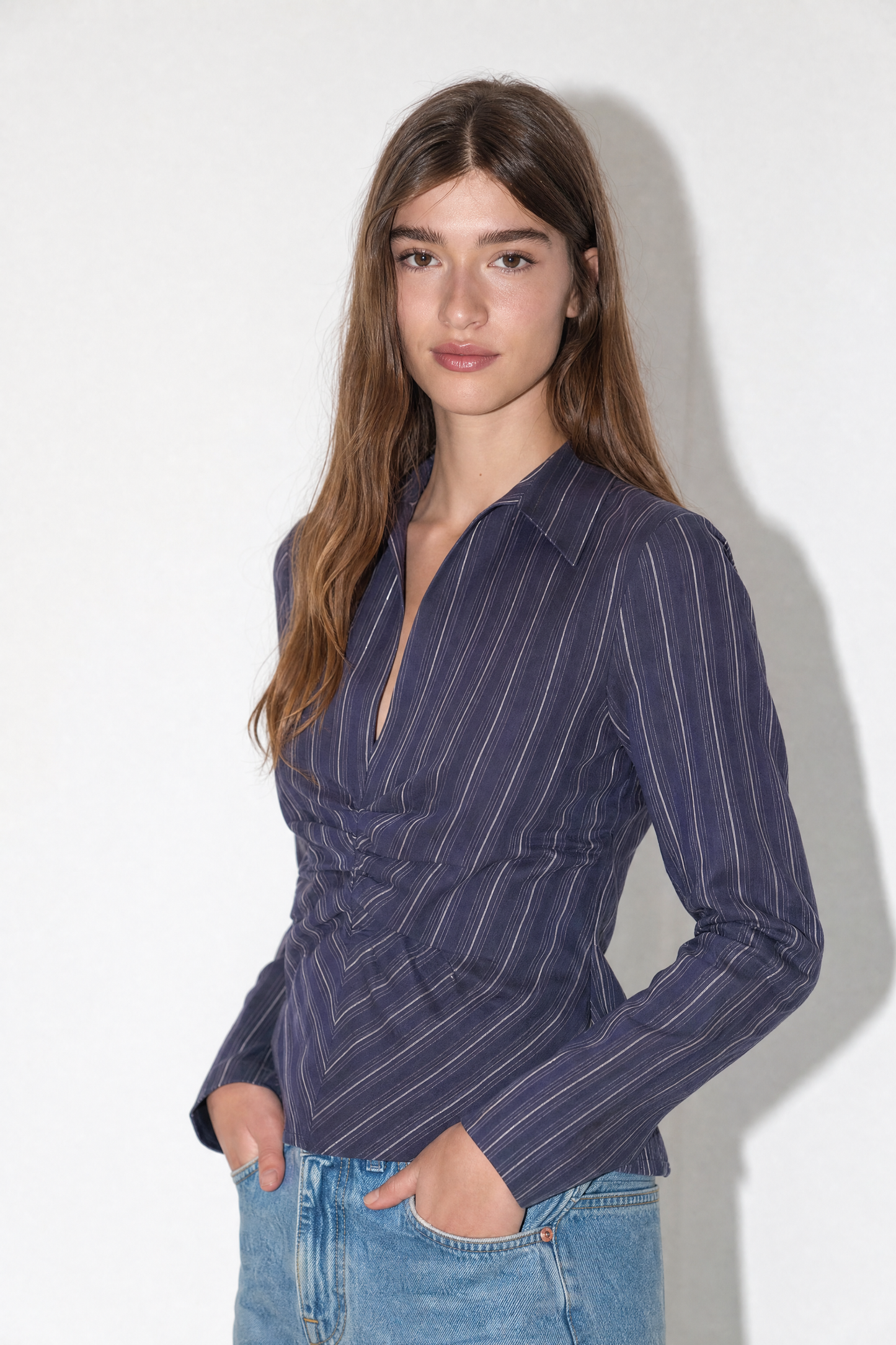 Camisa popelín entallada frunces