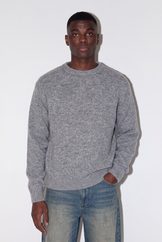Heavy Knit Round Neck Jumper - Grey Melange