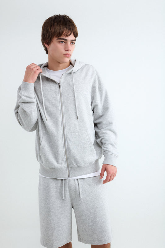 BAL SWEATSHIRT ZIP UP HOODIE T - Light Gray Melange