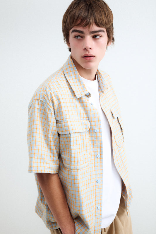 Camisa Manga Corta Cuadros Bolsillo