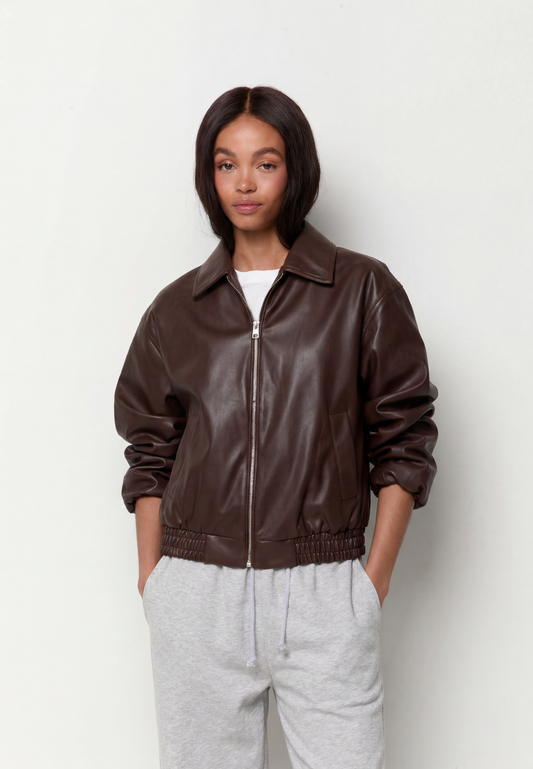 Faux leather jacket with elasticated hem