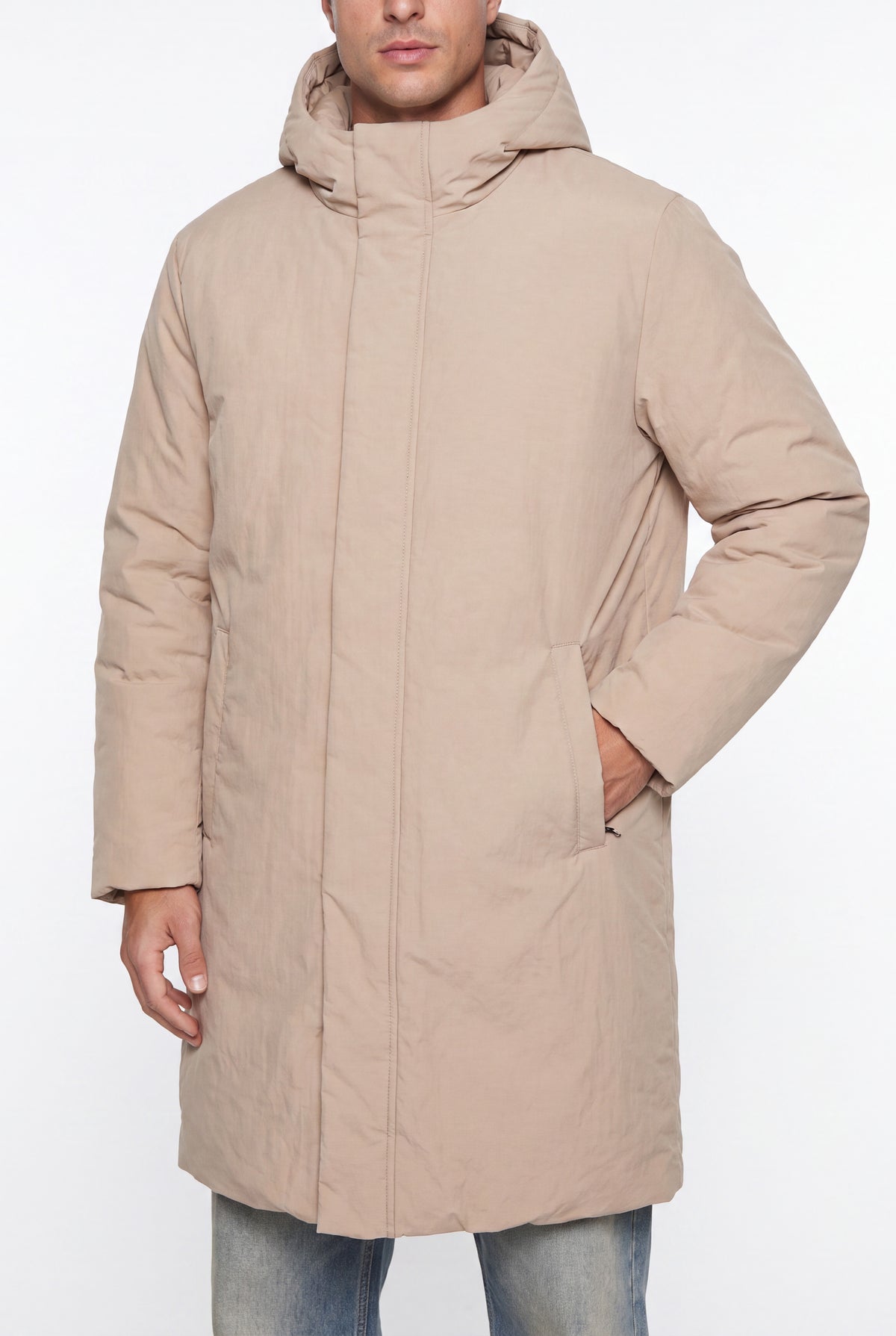 Puffer Hoodie Parka - Beige