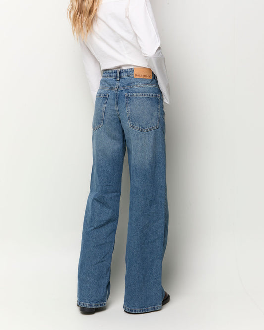 Wide leg low rise jeans