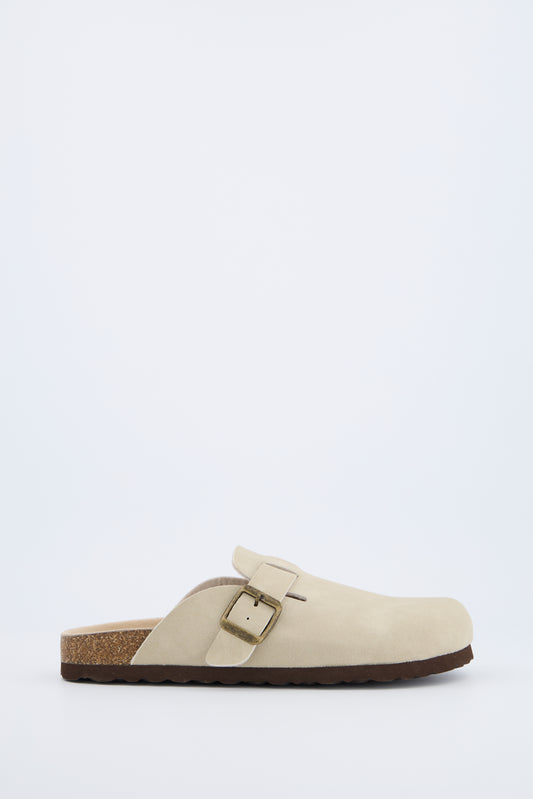 Faux leather buckle clog