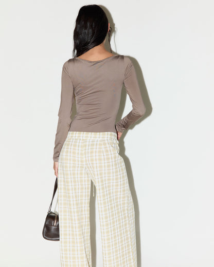 Long-sleeved boat neck bodysuit
