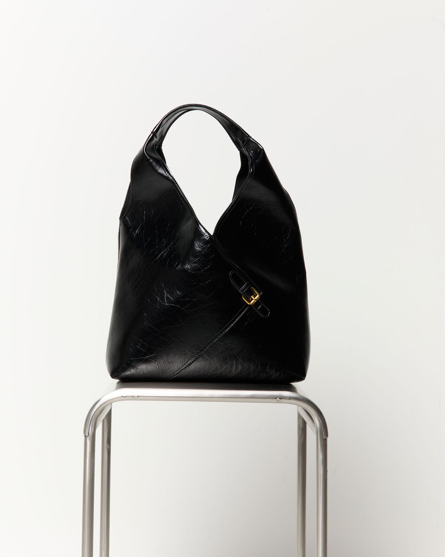 Faux leather shopper bag with buckle