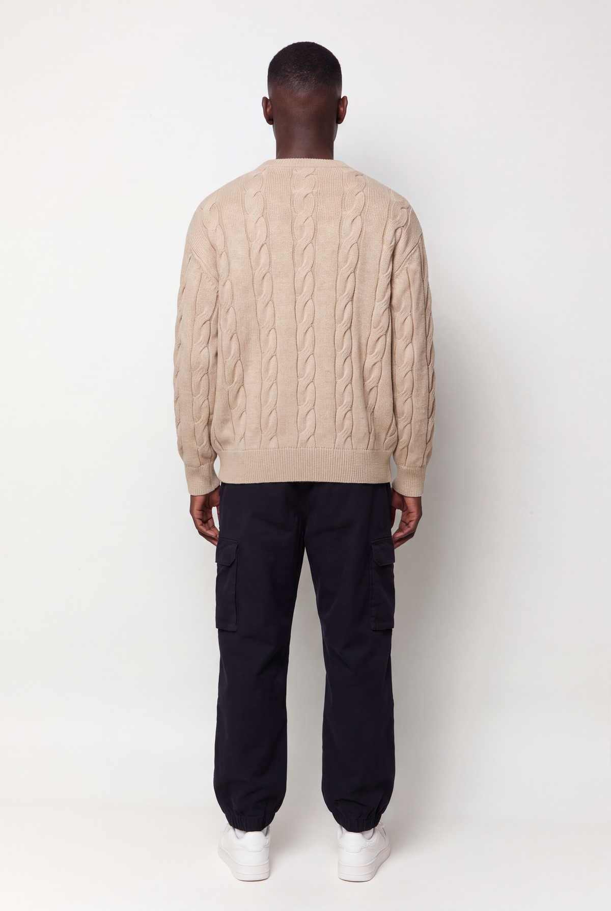 Cable Knit Crew Neck Sweater - Travertine