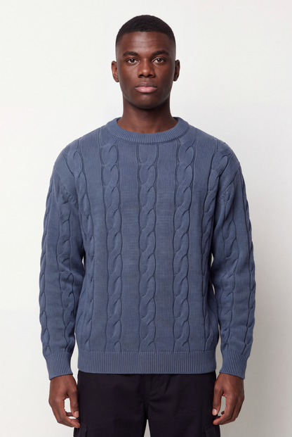 Cable Knit Crew Neck Jumper - Midnight Navy