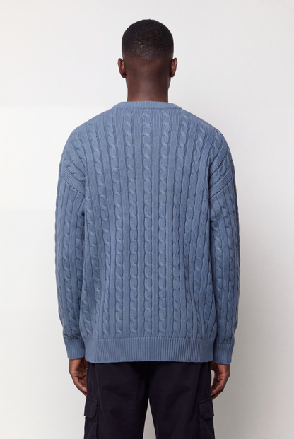 Cable Knit Crew Neck Jumper - Midnight Navy