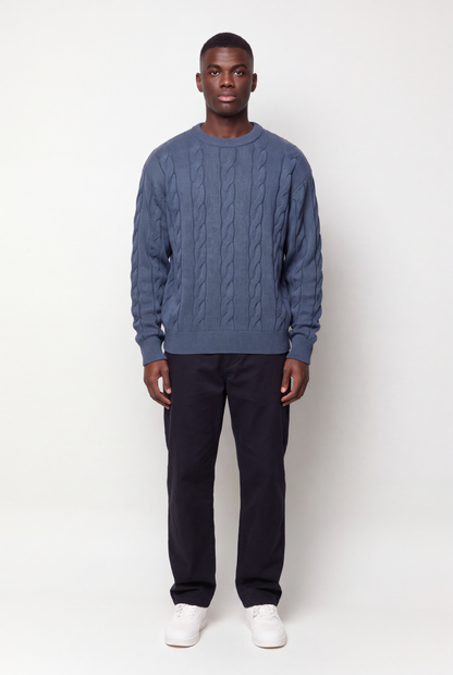 Cable Knit Crew Neck Jumper - Midnight Navy