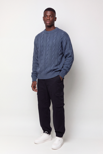 Cable Knit Crew Neck Jumper - Midnight Navy