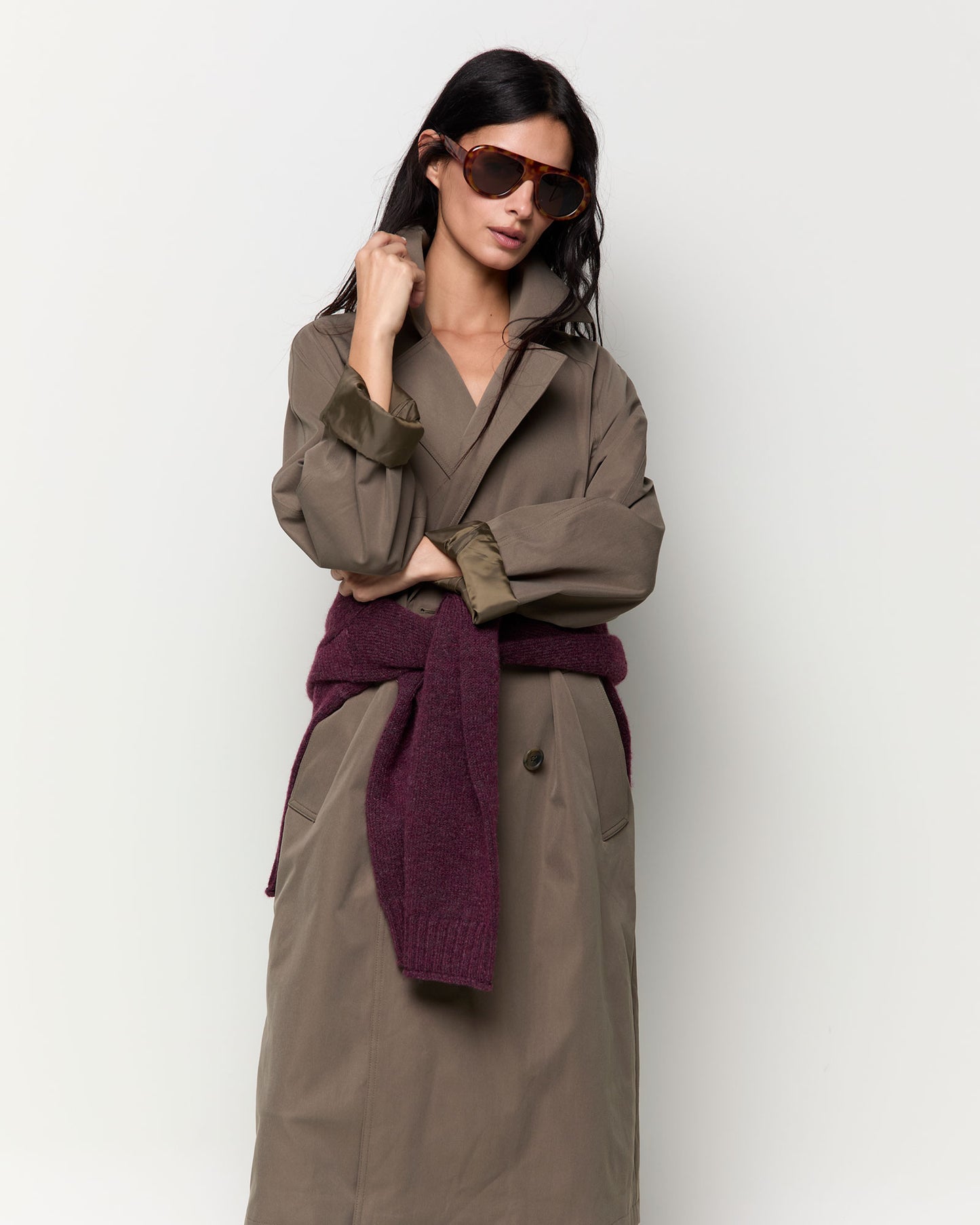 Double-breasted trench coat with belt
