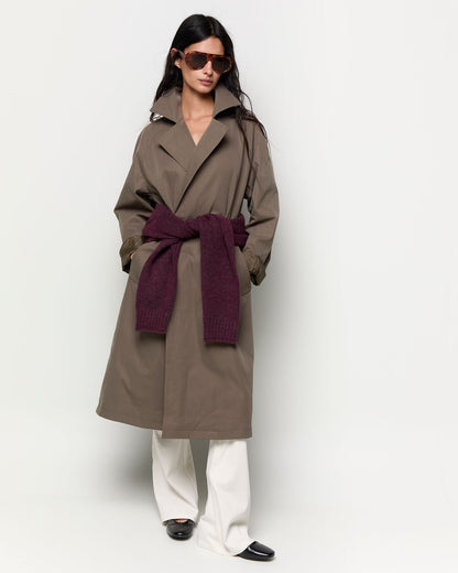 Double-breasted trench coat with belt