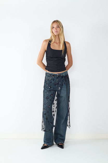 FALDA MIDI TRANSPARENTE LENTEJUELAS