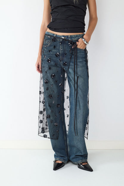 FALDA MIDI TRANSPARENTE LENTEJUELAS