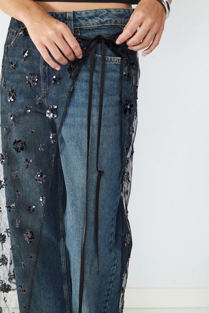 FALDA MIDI TRANSPARENTE LENTEJUELAS