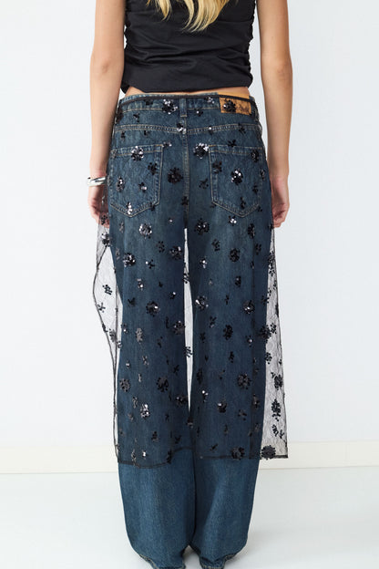 FALDA MIDI TRANSPARENTE LENTEJUELAS