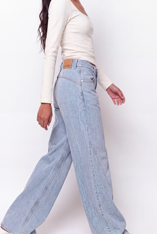 Jeans wide leg con costuras