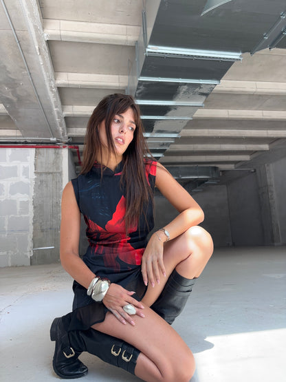 Vestido mini satinado estampado