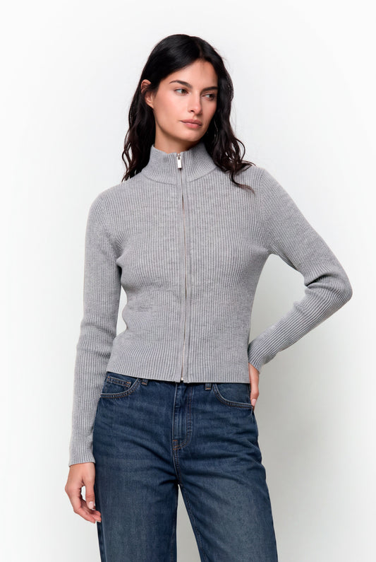 Chaqueta de punto canalé cremallera