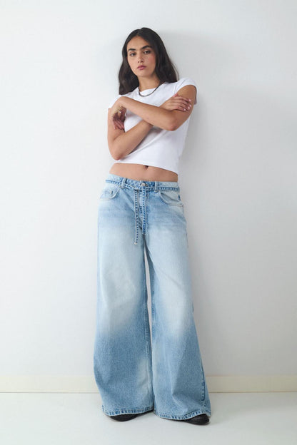 Wide leg drawstring jeans