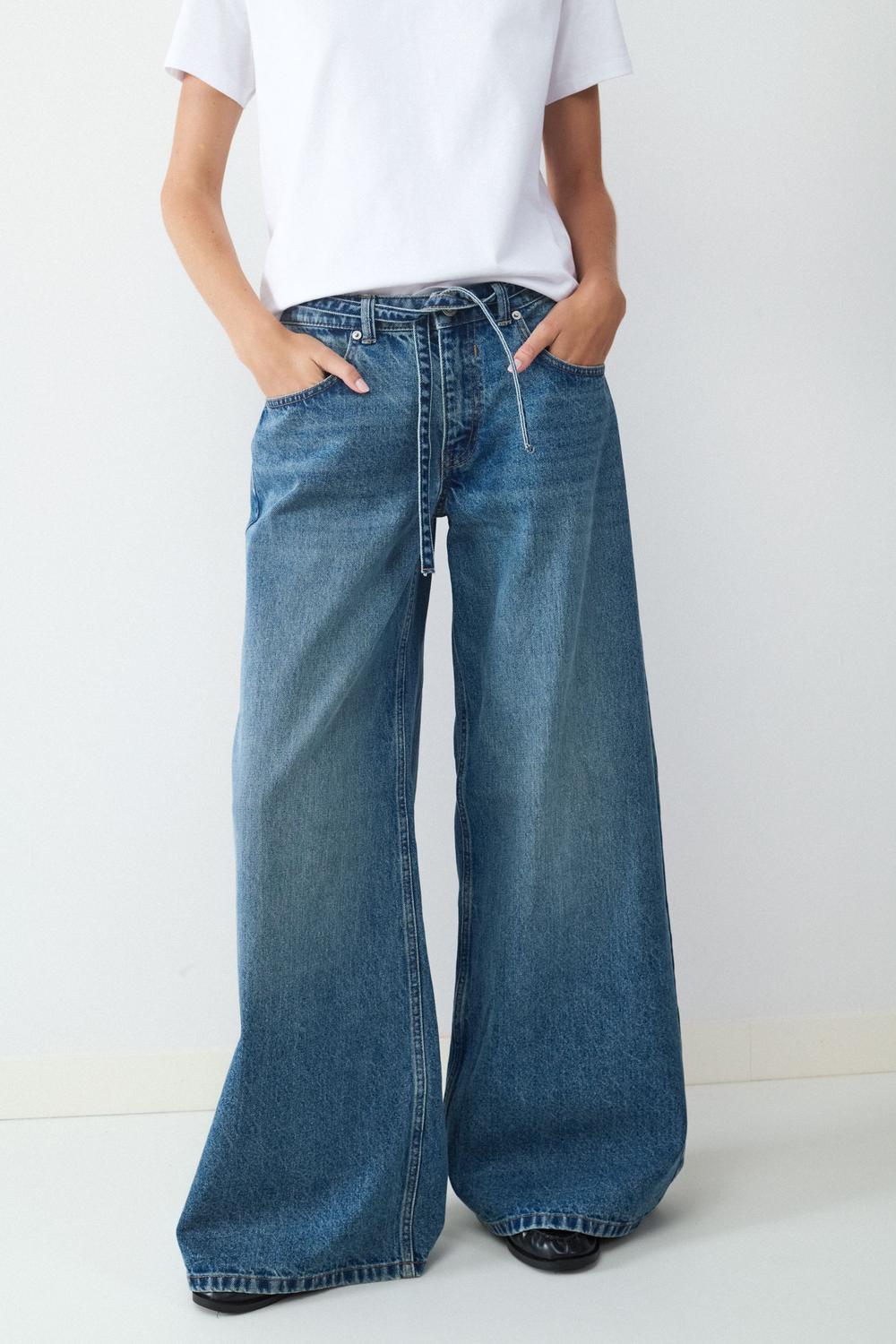 Wide leg drawstring jeans
