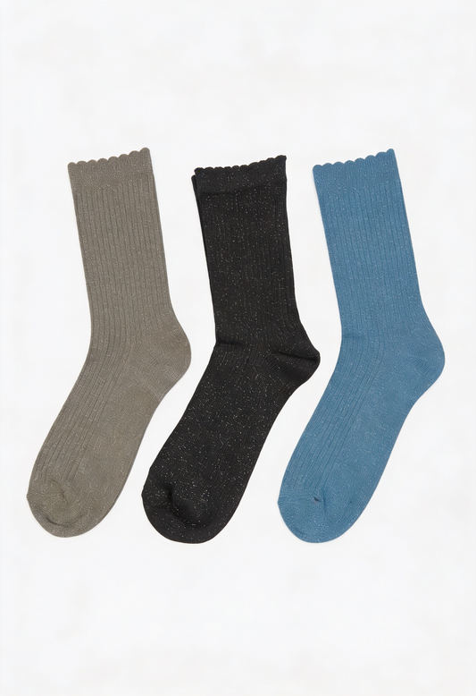 Pack 3 calcetines canalé con lurex