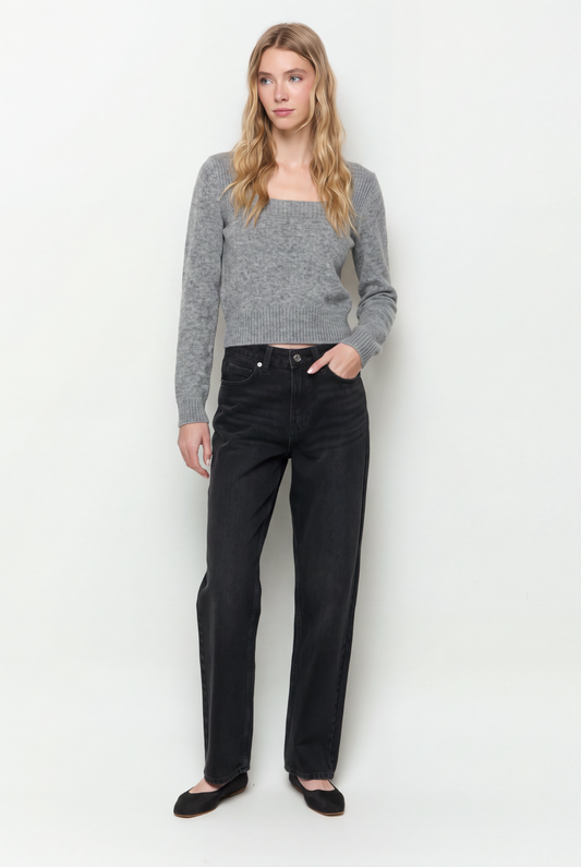 High-rise straight-leg jeans