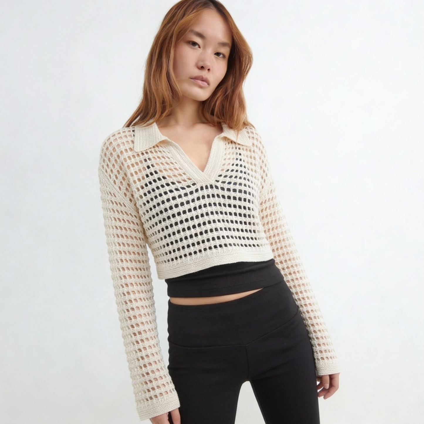 Three-quarter open-knit jumper