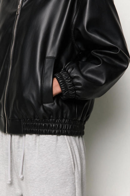 Faux leather bomber jacket with elasticated hem