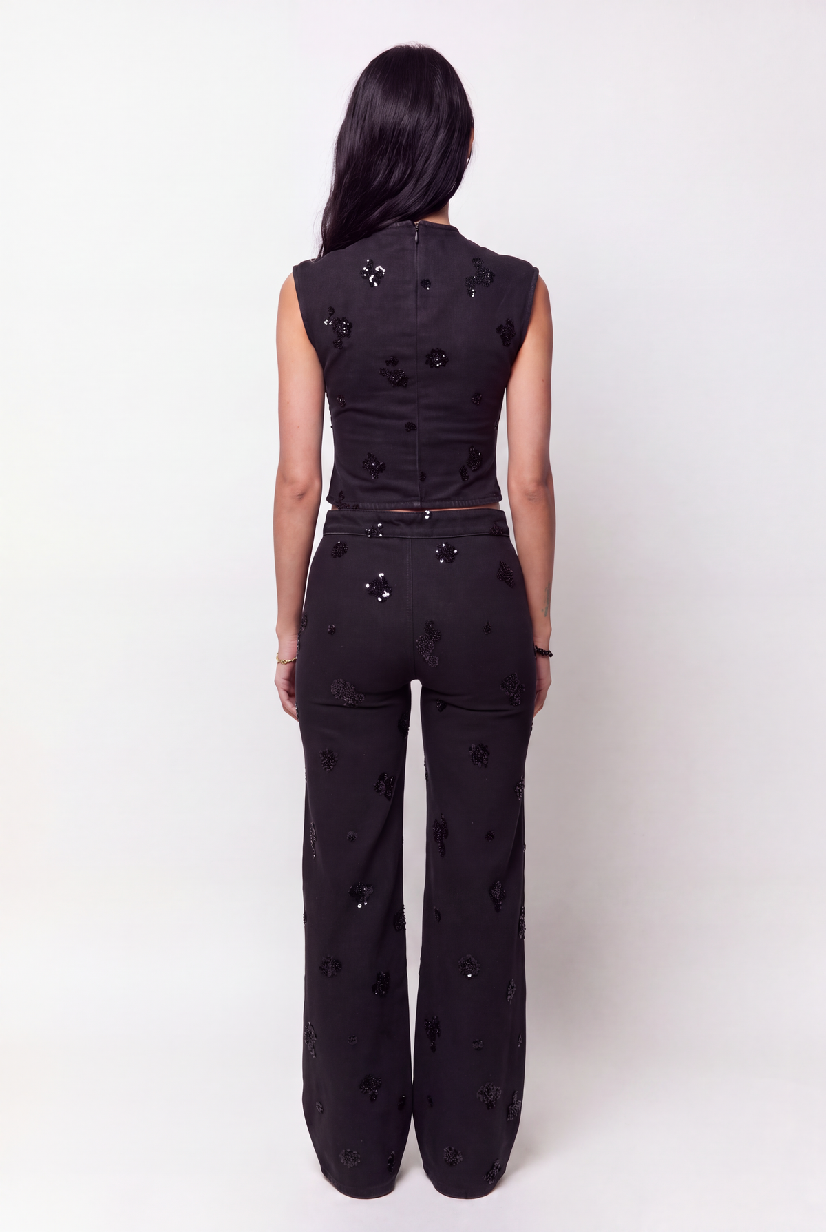 Jeans wide leg abalorios