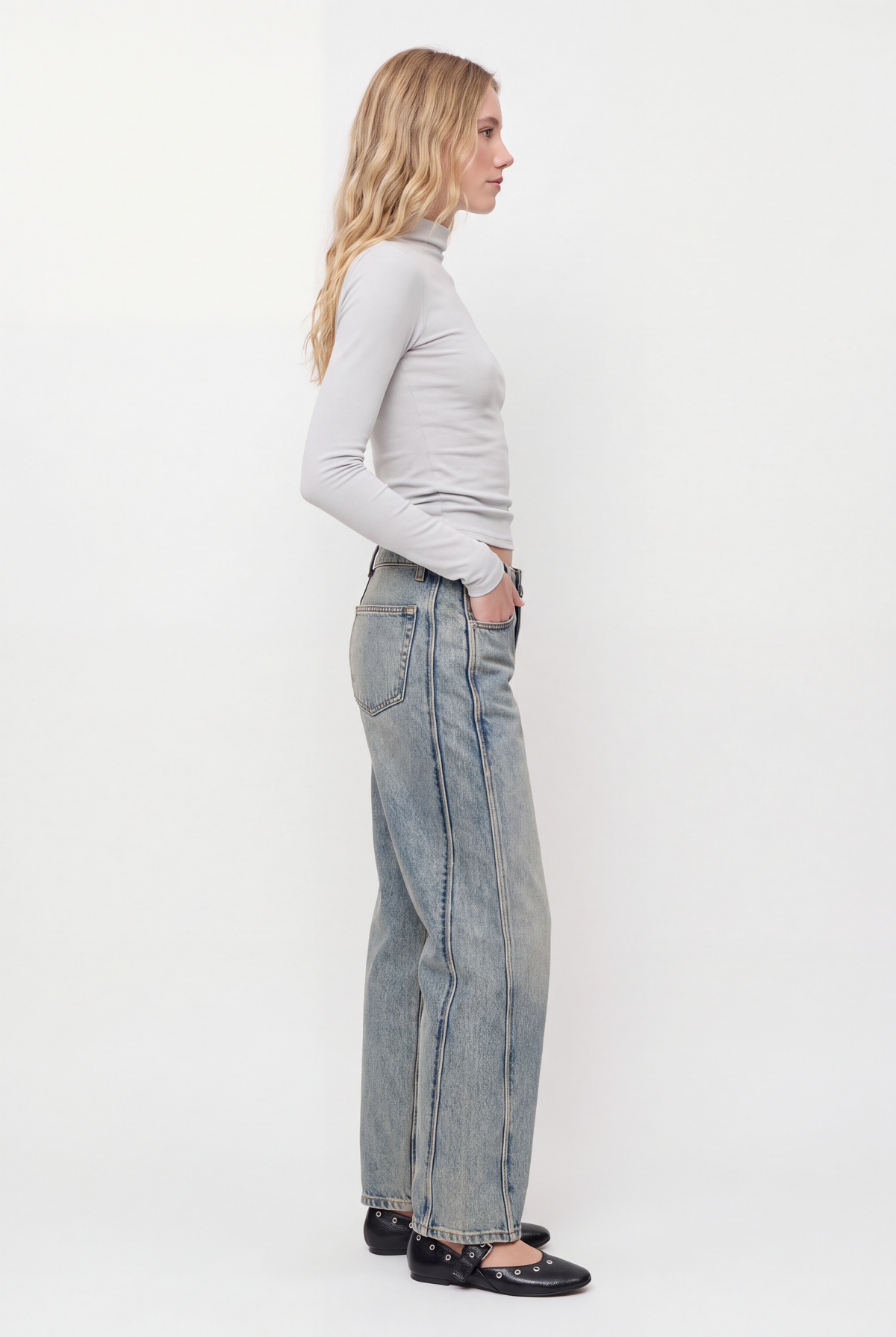 Jeans barrel costuras