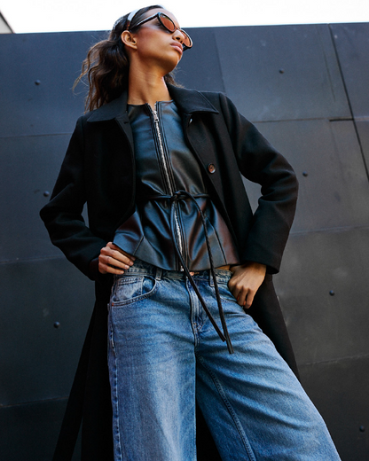 Chaqueta entallada cremallera efecto cuero