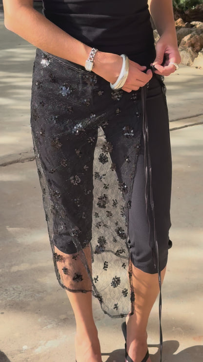 Sheer sequin midi skirt - Black