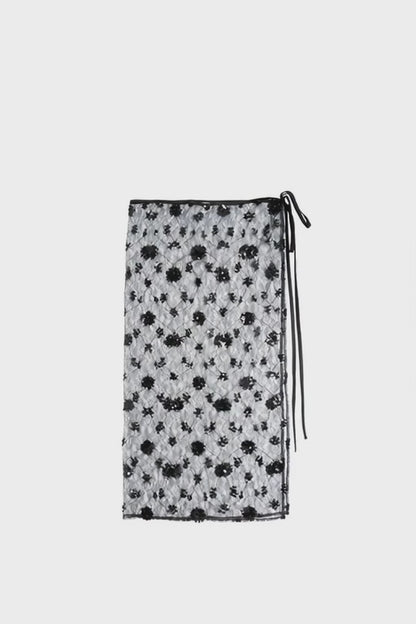 Sheer sequin midi skirt - Black